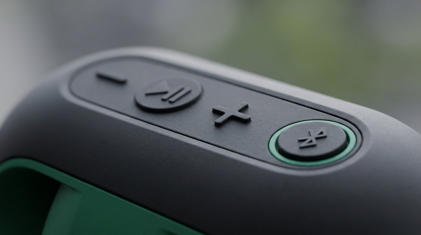 Close-up of the Hoxe speaker control buttons